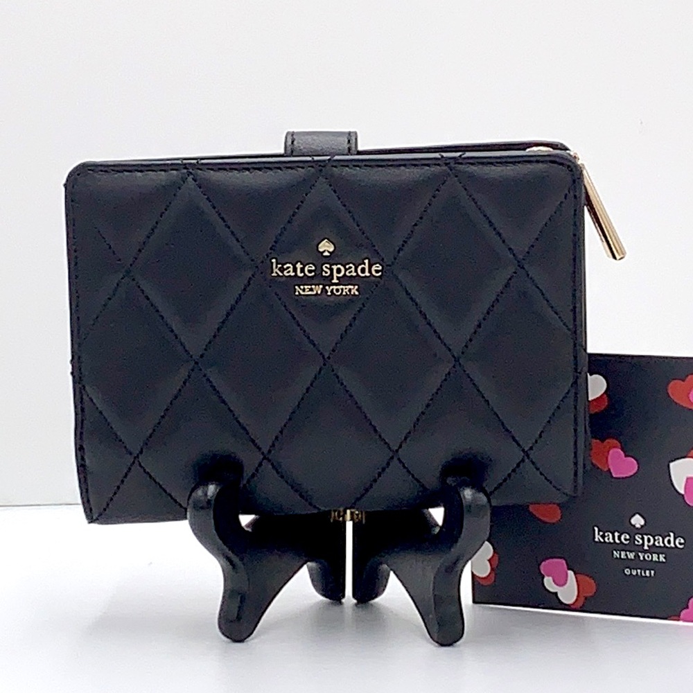 KATE SPADE Carey Medium Compact Bifold Wallet BLACK COLOR - Picture 1 of 14